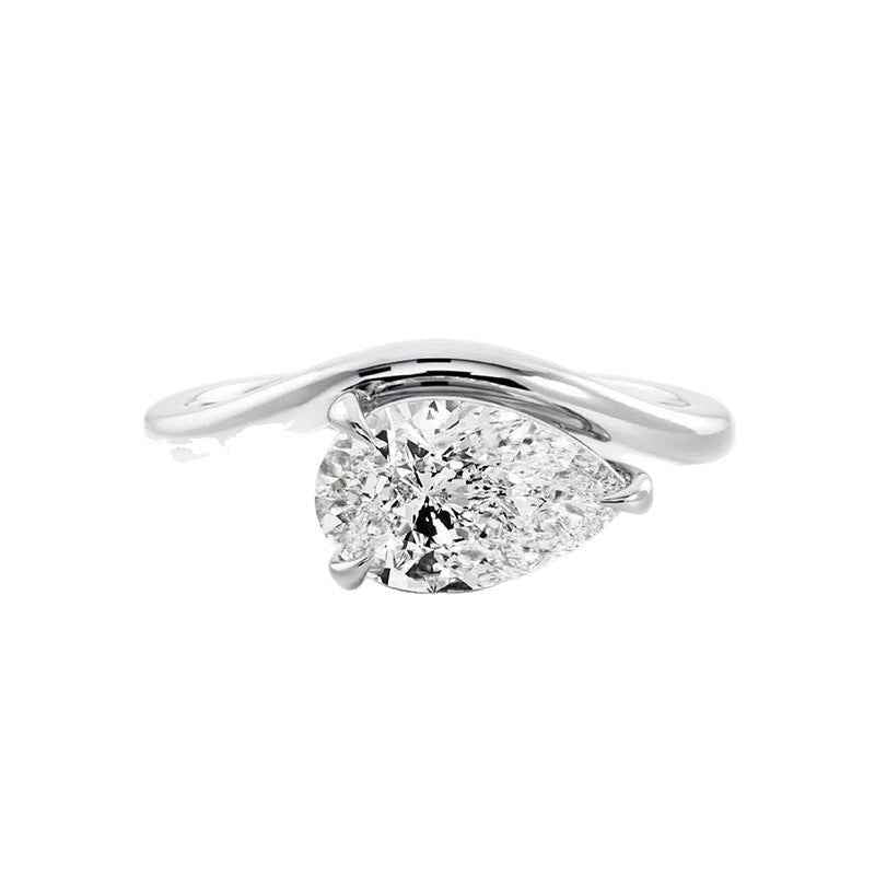 "Wave Dewdrop" 925 Sterling Silver Teardrop Zircon Ring - Image 5