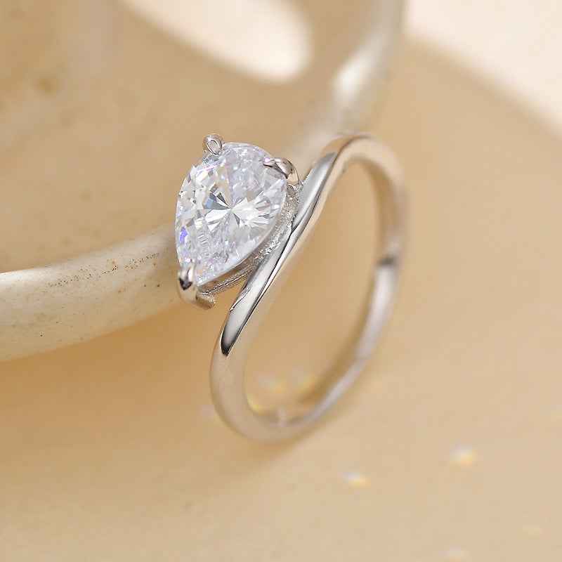"Wave Dewdrop" 925 Sterling Silver Teardrop Zircon Ring - Image 6