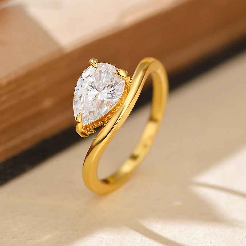 "Wave Dewdrop" 925 Sterling Silver Teardrop Zircon Ring - Image 7