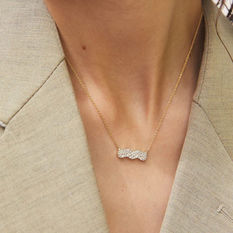 “Wave Luxe” S925 Sterling Silver Pavé Wave Bar Necklace - Image 2