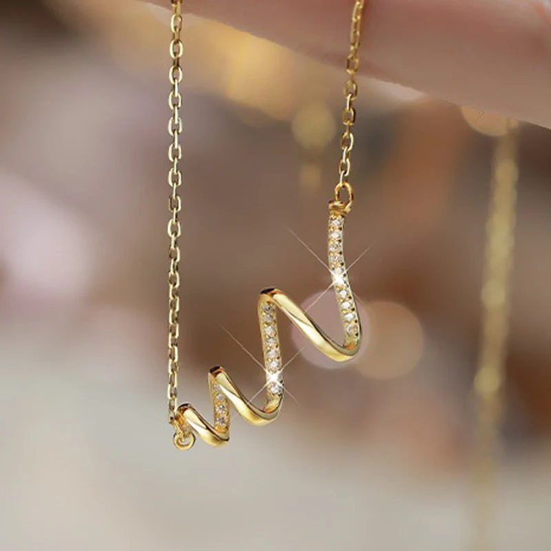 “Wave Whisper” S925 Sterling Silver Irregular Zircon Necklace - Image 2