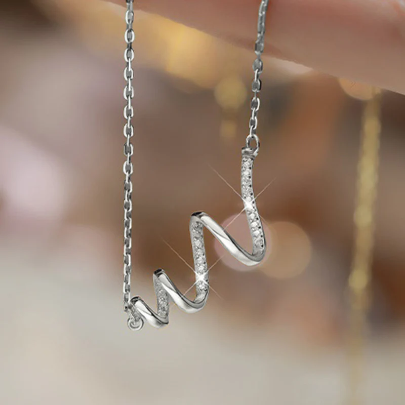 “Wave Whisper” S925 Sterling Silver Irregular Zircon Necklace - Image 3