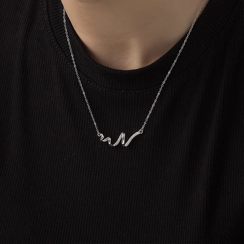 “Wave Whisper” S925 Sterling Silver Irregular Zircon Necklace - Image 4