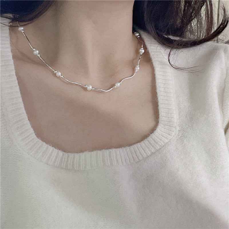 "Waves & Pearls" 925 Sterling Silver Necklace & Bracelet - Image 3