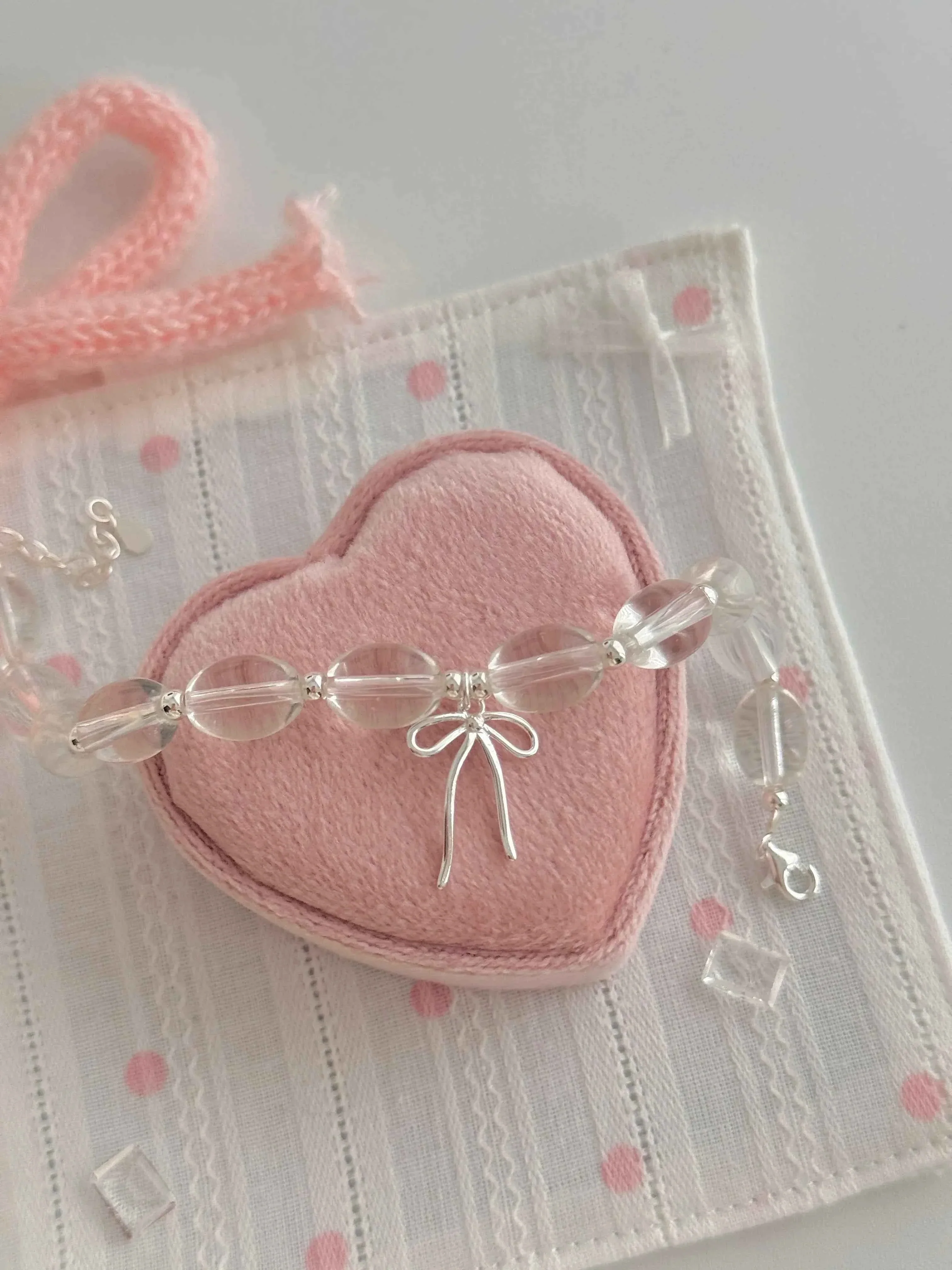 "White lce Crystal" 925 Sterling Silver Bowknot WhiteCrystal Bead Bracelet-Delicate,Pure, and Elegant - Image 3