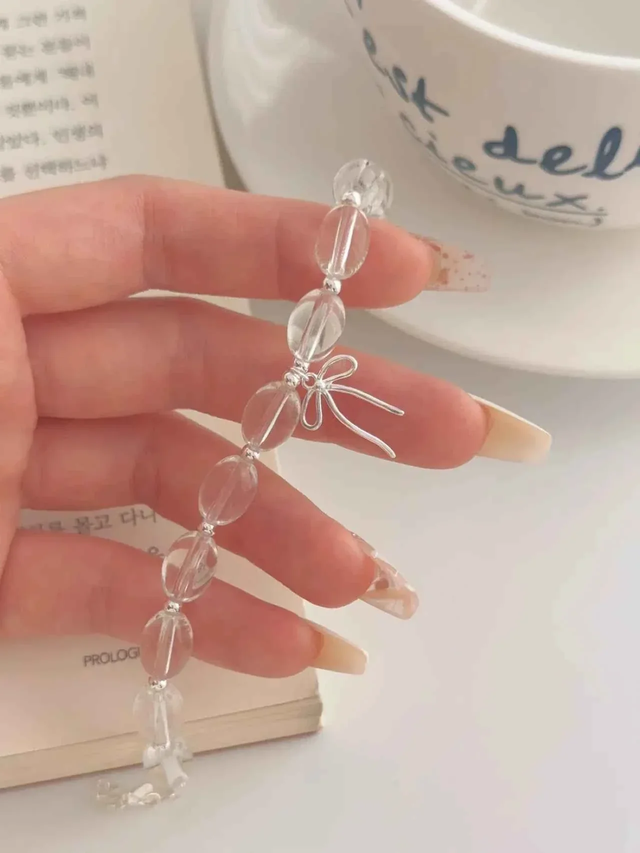 "White lce Crystal" 925 Sterling Silver Bowknot WhiteCrystal Bead Bracelet-Delicate,Pure, and Elegant - Image 4