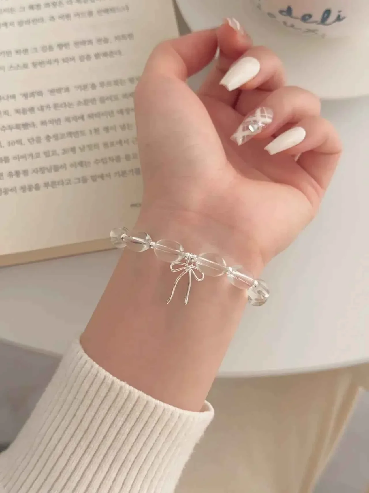 "White lce Crystal" 925 Sterling Silver Bowknot WhiteCrystal Bead Bracelet-Delicate,Pure, and Elegant - Image 6