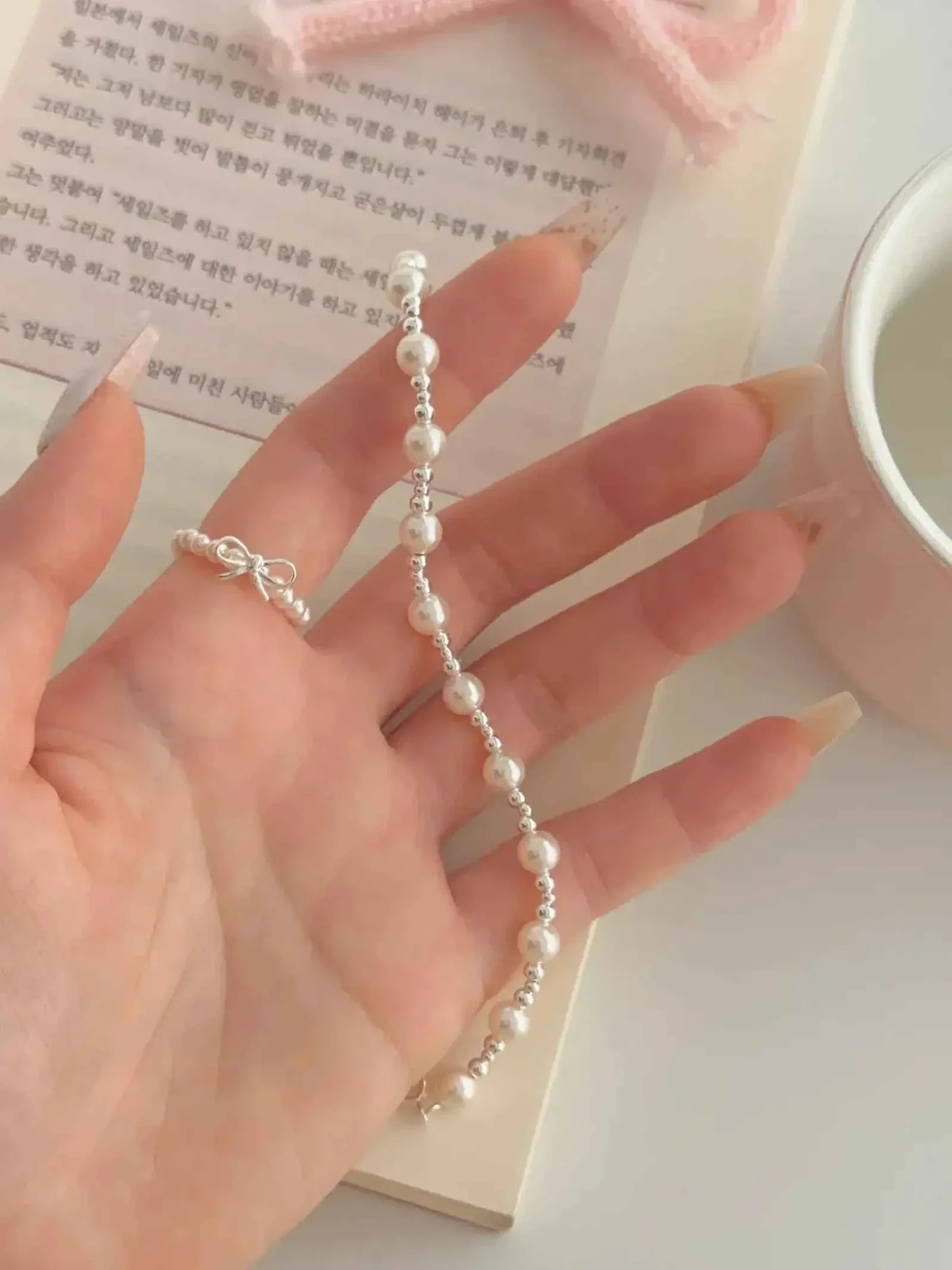 "White Moonlight" 925 Sterling Silver & Pearl Bead Bracelet - Elegant, Timeless, and Refined - Image 5