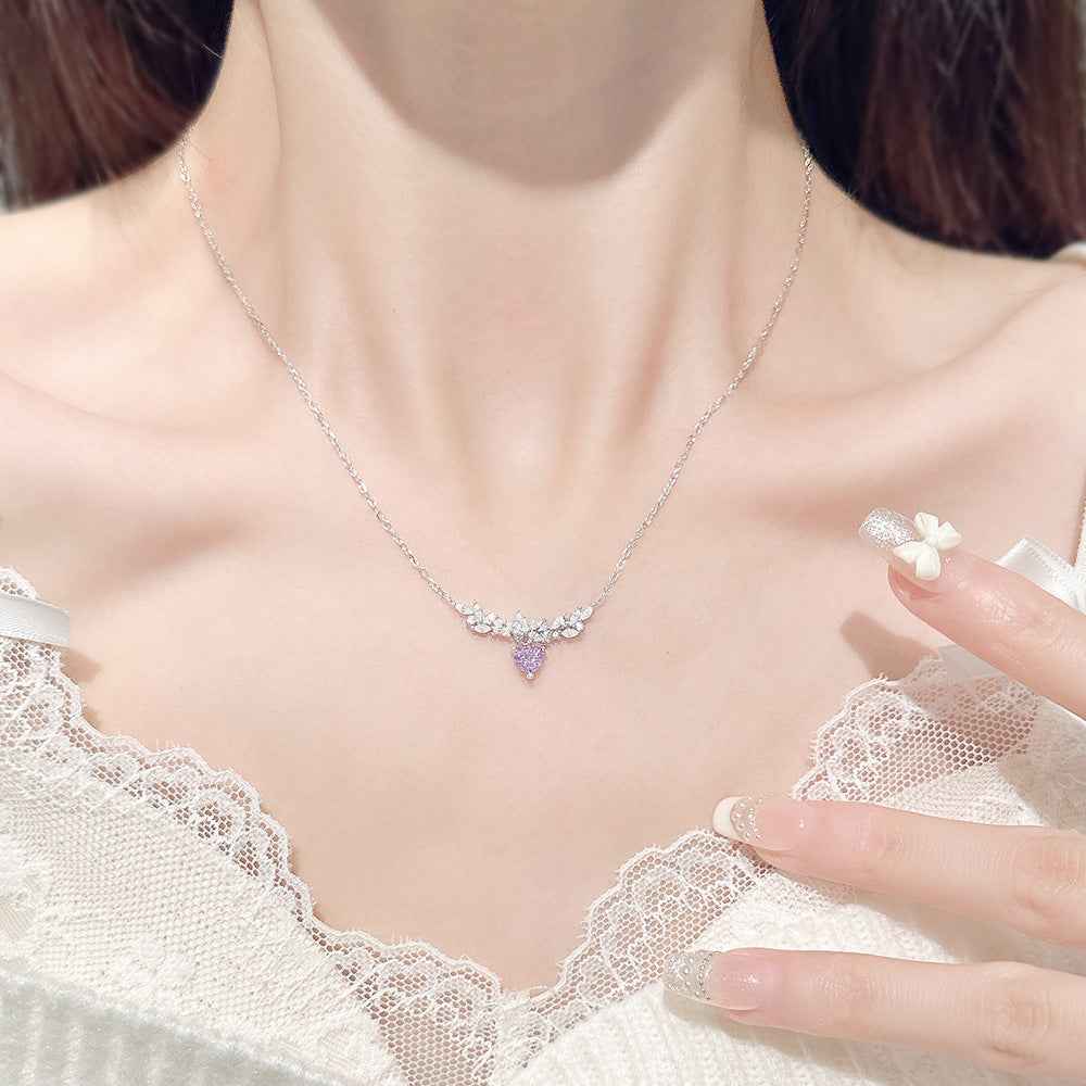 “Wisteria Grace” 925 Sterling Silver Iced-Cut Purple Heart Pendant Necklace - Image 2