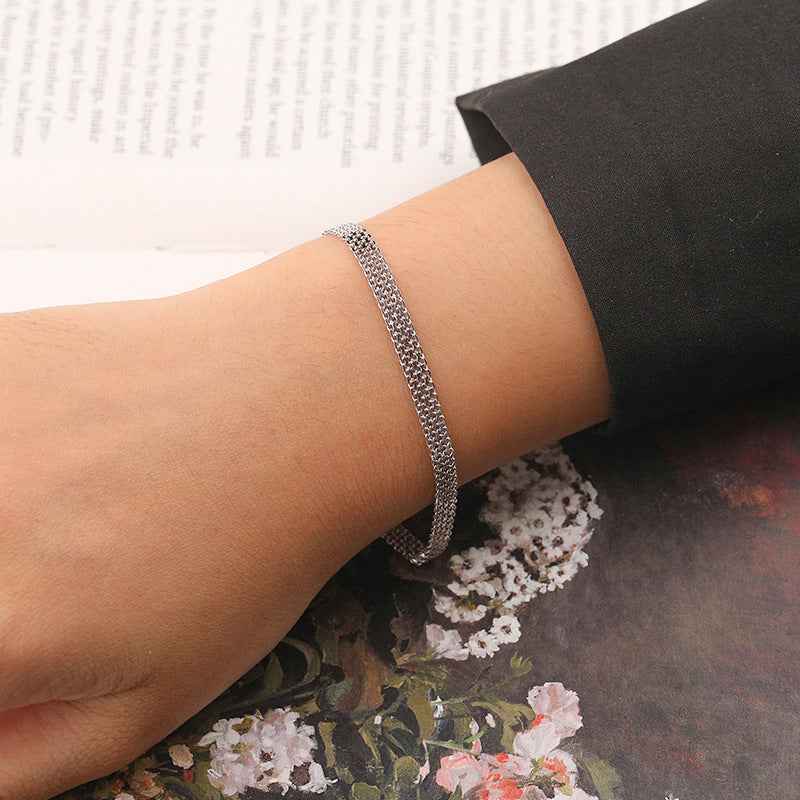 "Woven Gleam" 925 Sterling Silver Textured Chain Bracelet - Image 3