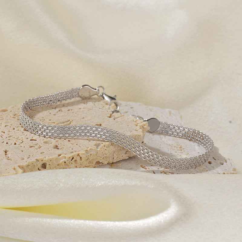 "Woven Gleam" 925 Sterling Silver Textured Chain Bracelet - Image 6
